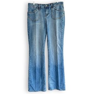 DONNA LONGO Cresent Rhinestone Flared/Straight leg Denim Jeans